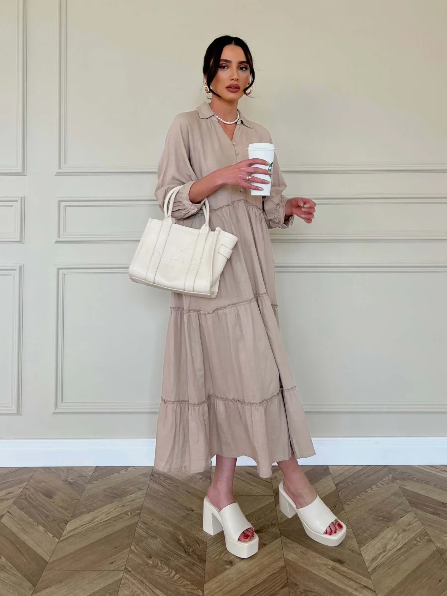 CBE2C947-9A53-418F-83BB-FBF42209E6FA Alma Dress - Beige - Image 1