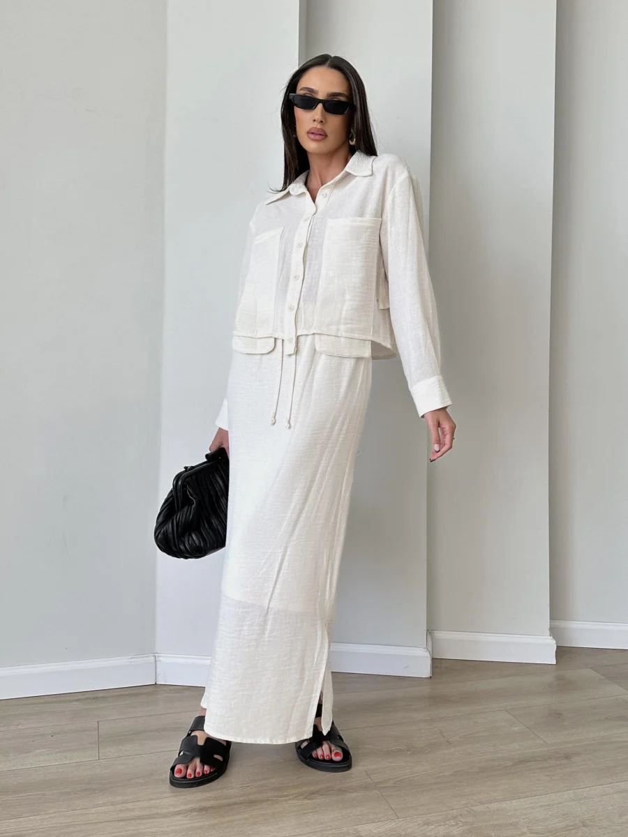 חליפת פישתן שמנת ראשי Linen Suit - Cream - Image 1