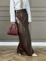 Leather Skirt - Brown - Image 3