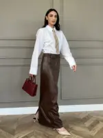 Leather Skirt - Brown - Image 2