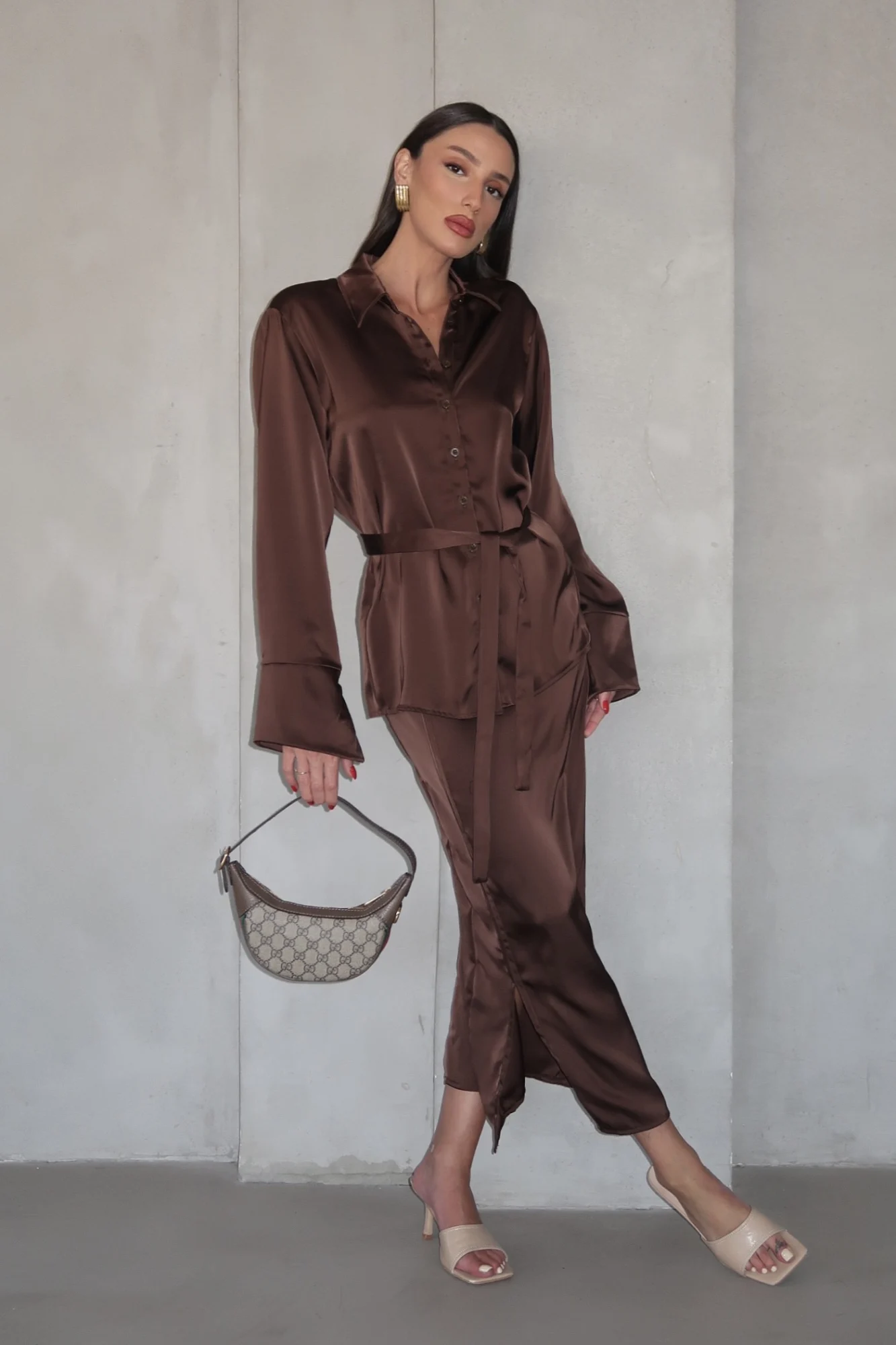 IMG_1134 Satin Suit - Brown - Image 1