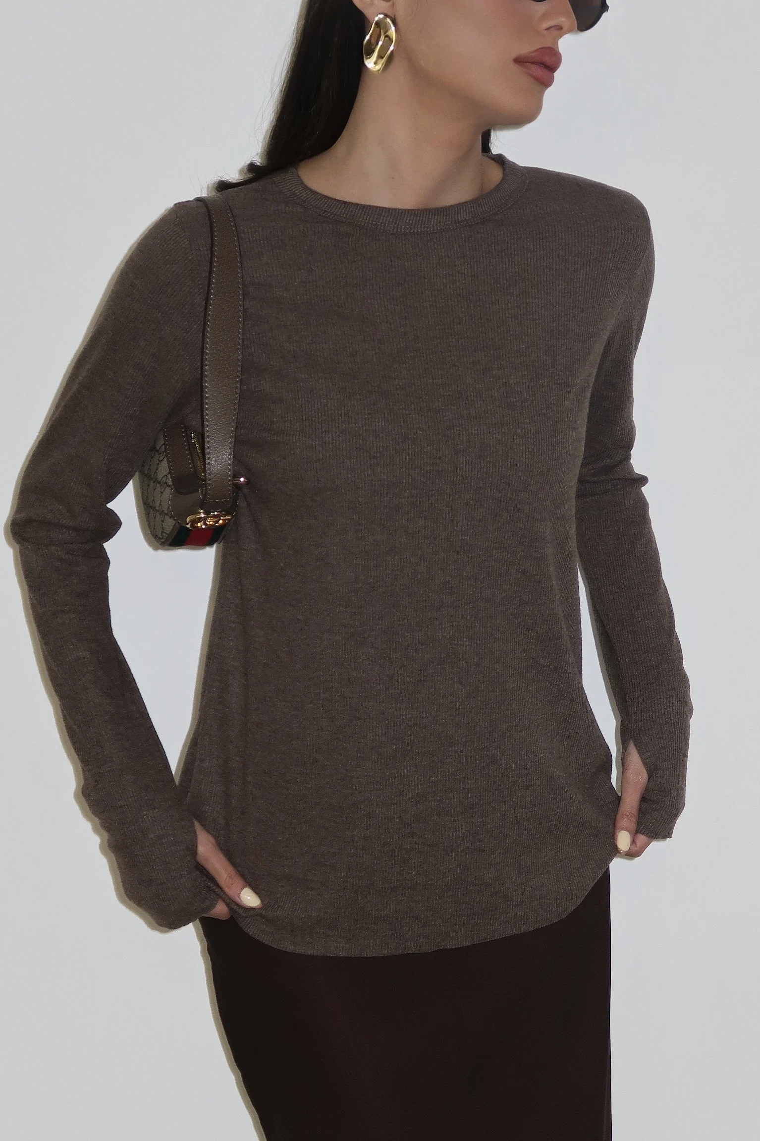 IMG_2948 Rib Mitten T-Shirt - Brown - Image 1