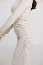 ⁦שמלת כיווצים קרם⁩ – תמונה ⁦2⁩