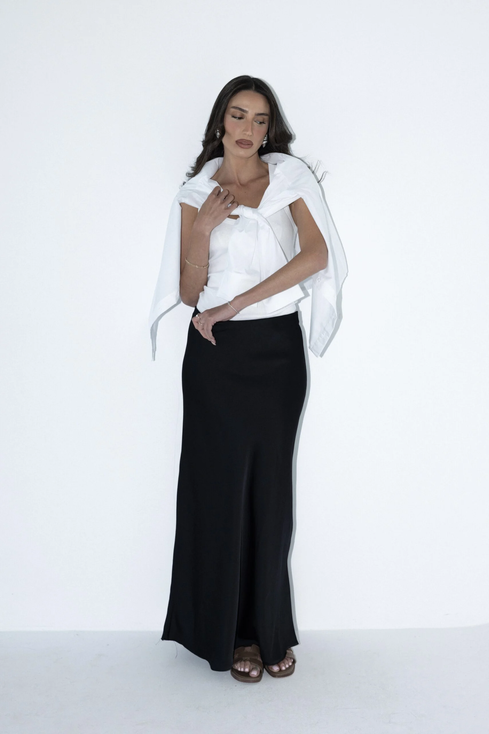 חצאית-סאטן-שחור_1 Satin Skirt - Black - Image 1