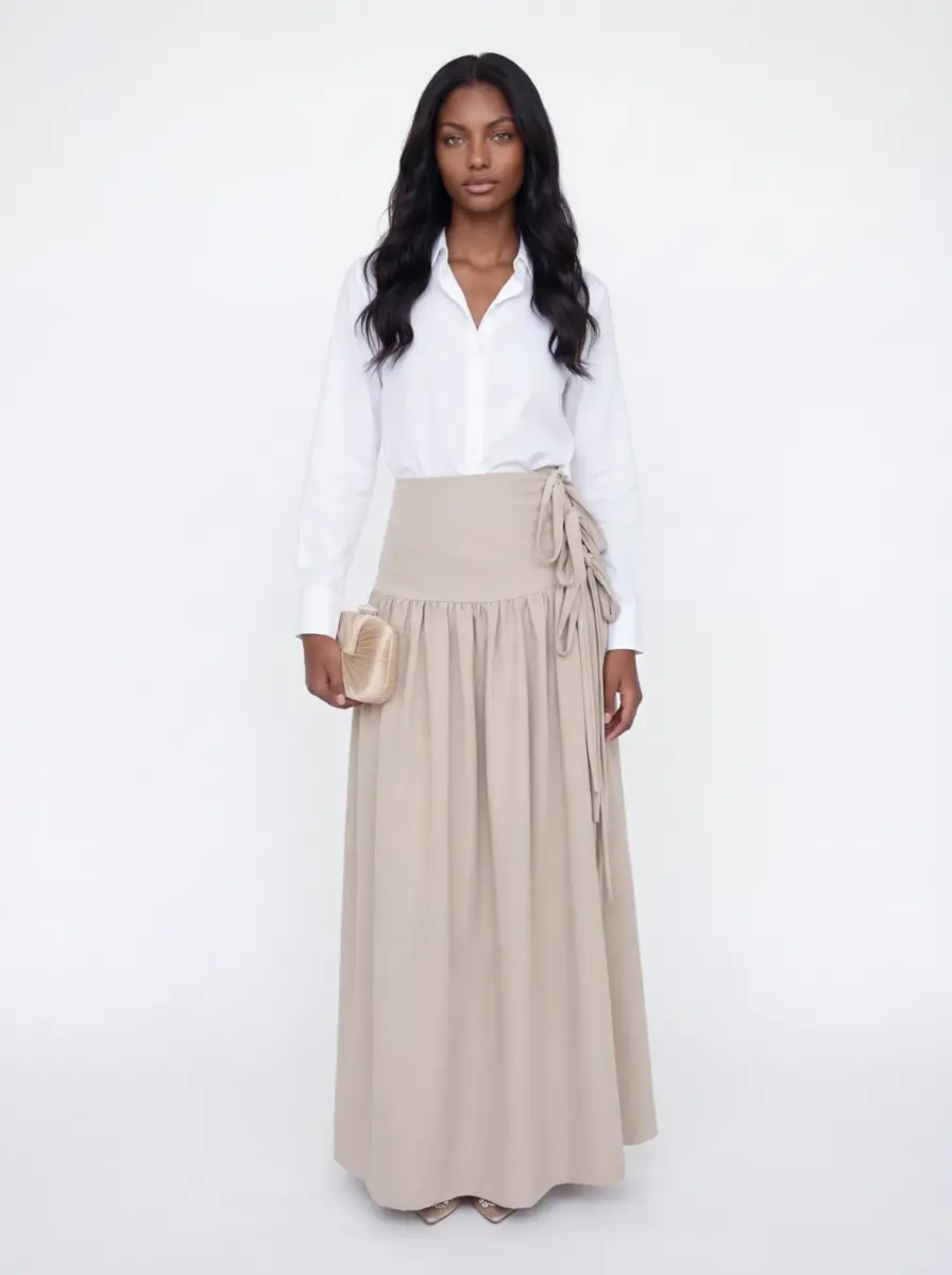 חצאית קשירות בז' (1) Tie Skirt - Beige - Image 1