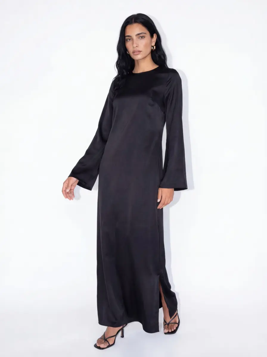 שמלת סאטן שחור (2) Satin Dress - Black - Image 1
